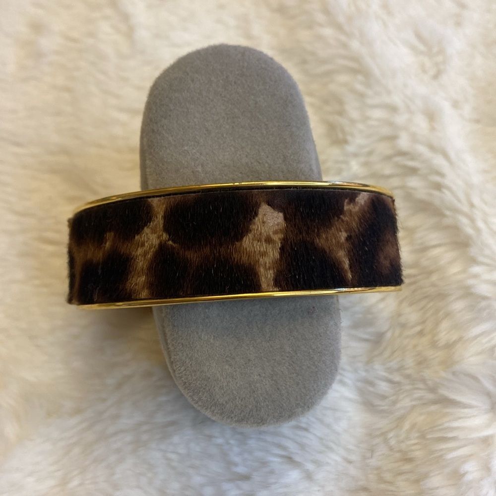 J.Crew Gold tone Calf Hair Leopard Print Clamp Bracelet